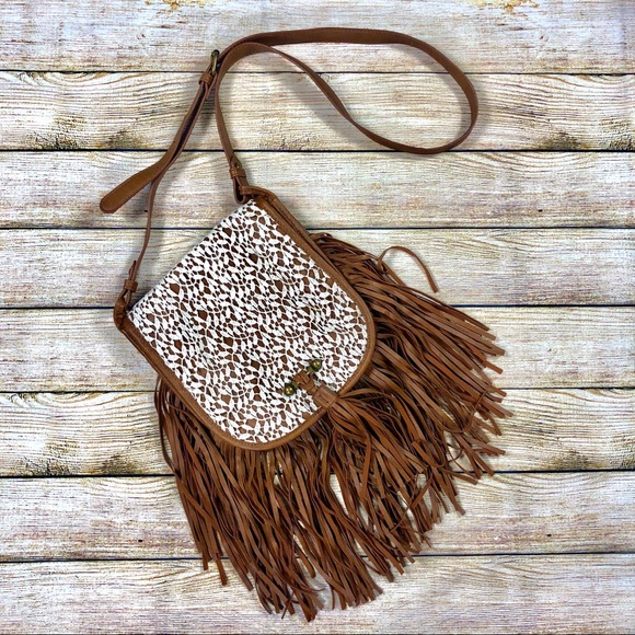 Madden Girl Handbags - Madden Girl Crossbody Fringe Bag Lace Flap Brown